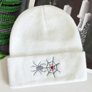 Spider Web Embroidery Beanies Halloween Graphic For Men & Women